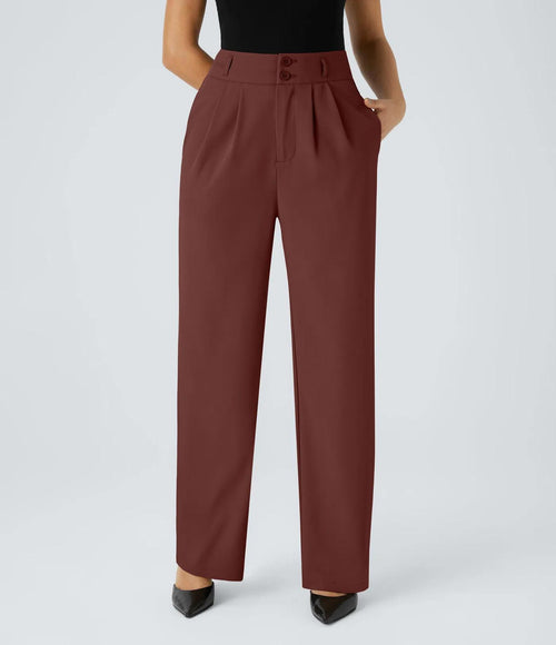 NWT Halara High Waisted Pocket Shirred Straight Leg Work Pant Madder Brown Large