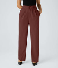 NWT Halara High Waisted Pocket Shirred Straight Leg Work Pant Madder Brown S