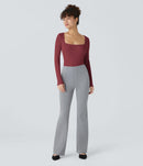NWT Halara Ribbed Knit Square Neck Long Sleeve Skinny Bodysuit Ruby Wine L