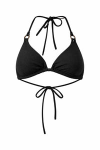 NWT Halara Ribbed Triangle Bikini Top Swimsuit Black Ring Detail Size XL