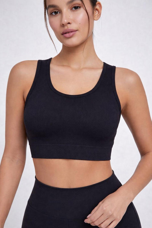 NWT Halara Black Ribbed Lace-Up Back Sports Bra Size Small