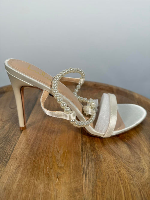 Lulus Leaah White Satin Pearl Lace-Up High Heel Sandals - 11 NWB