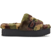DKNY Palz Faux Fur Slipper Slides Camo Multi Logo Platform US 7 NWB
