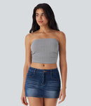 NWT Halara Ruched Plaid Cropped Casual Tube Top Black White Plaid Size Small