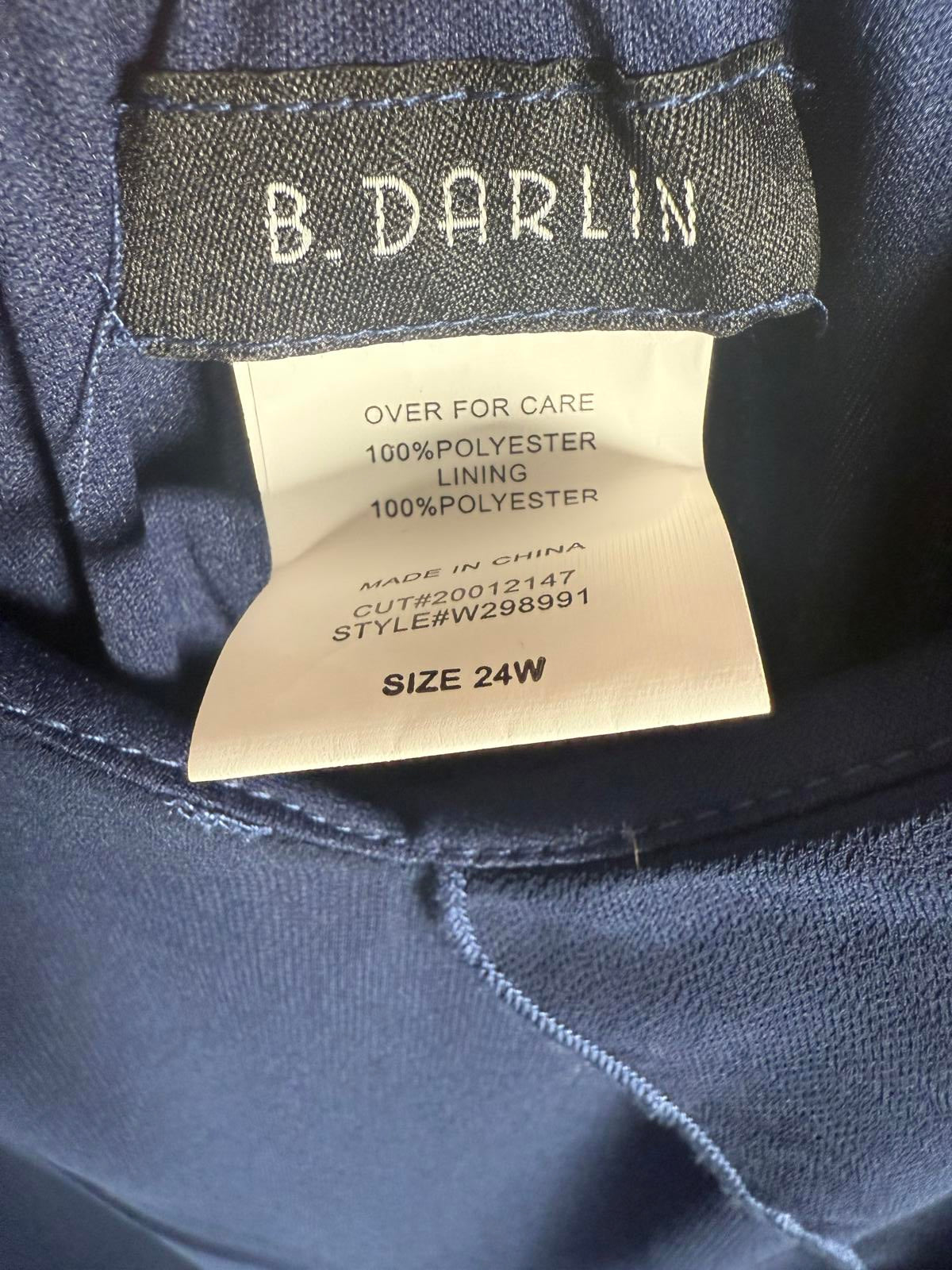 B. Darlin Women's V-Neck Sleeveless Ruffle-Trim Gown Navy Plus Size 24W NWT