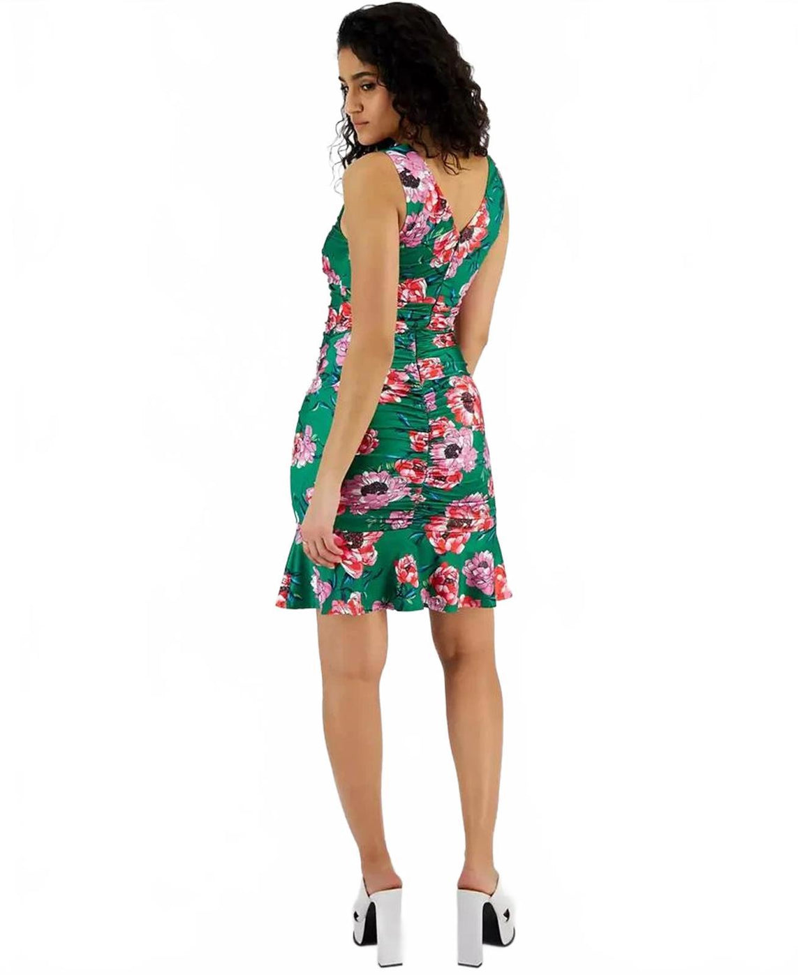 NWT GUESS Green Floral Ruched Sleeveless Mini Dress Size 6