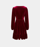 NWT Halara Deep V Neck Long Sleeve Ruffle Hem Velvet Mini Chill Dress Sangria XS