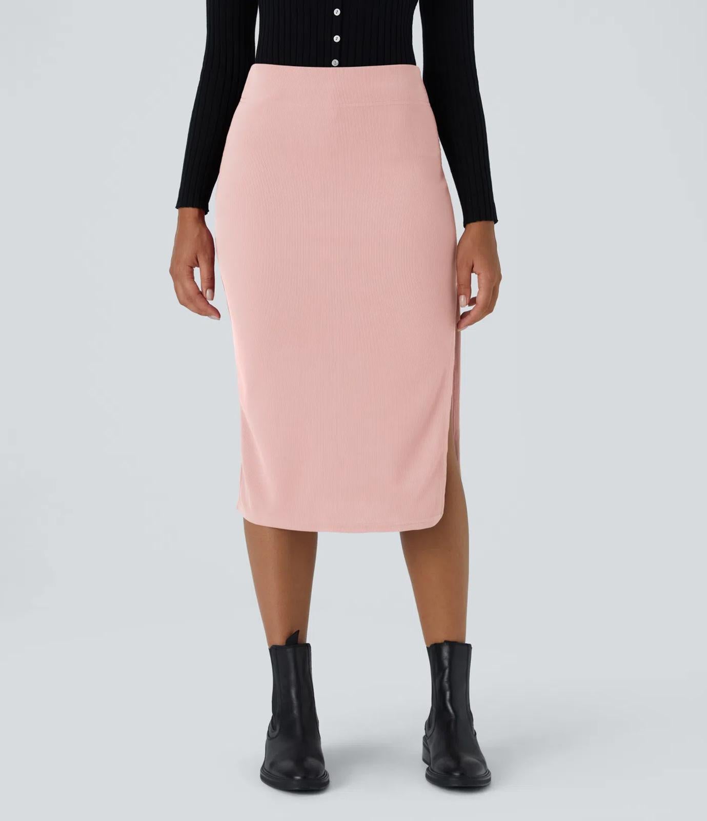 NWT Halara Ribbed High Waisted Bodycon Midi Casual Skirt Mellow Rose M