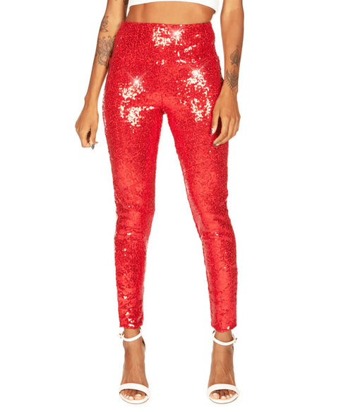 NWT Tipsy Elves Red Sequin High Waisted Leggings Size Large