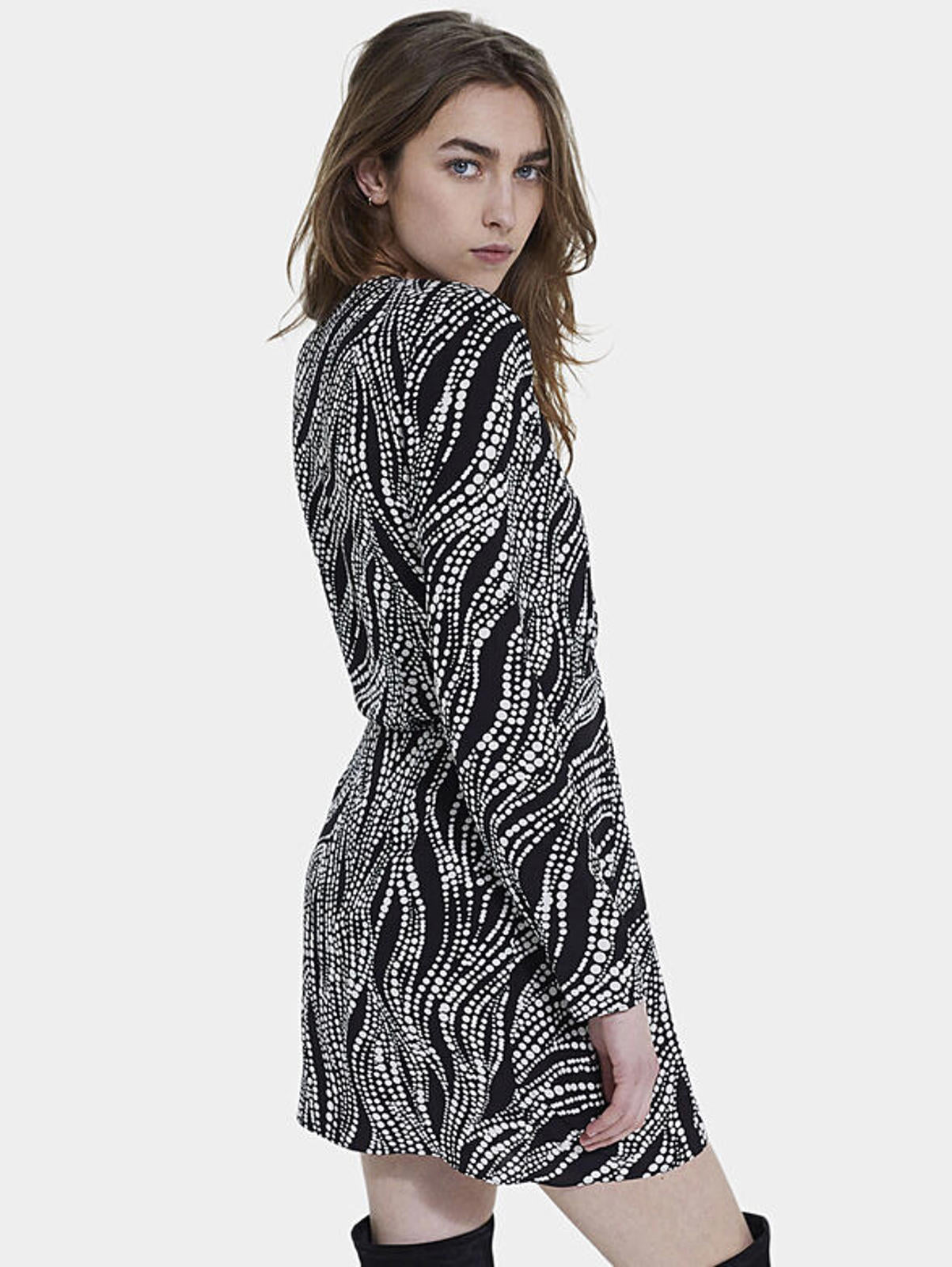 NWT The Kooples Black White Abstract Dot Print Mini Dress FR 1 US Small