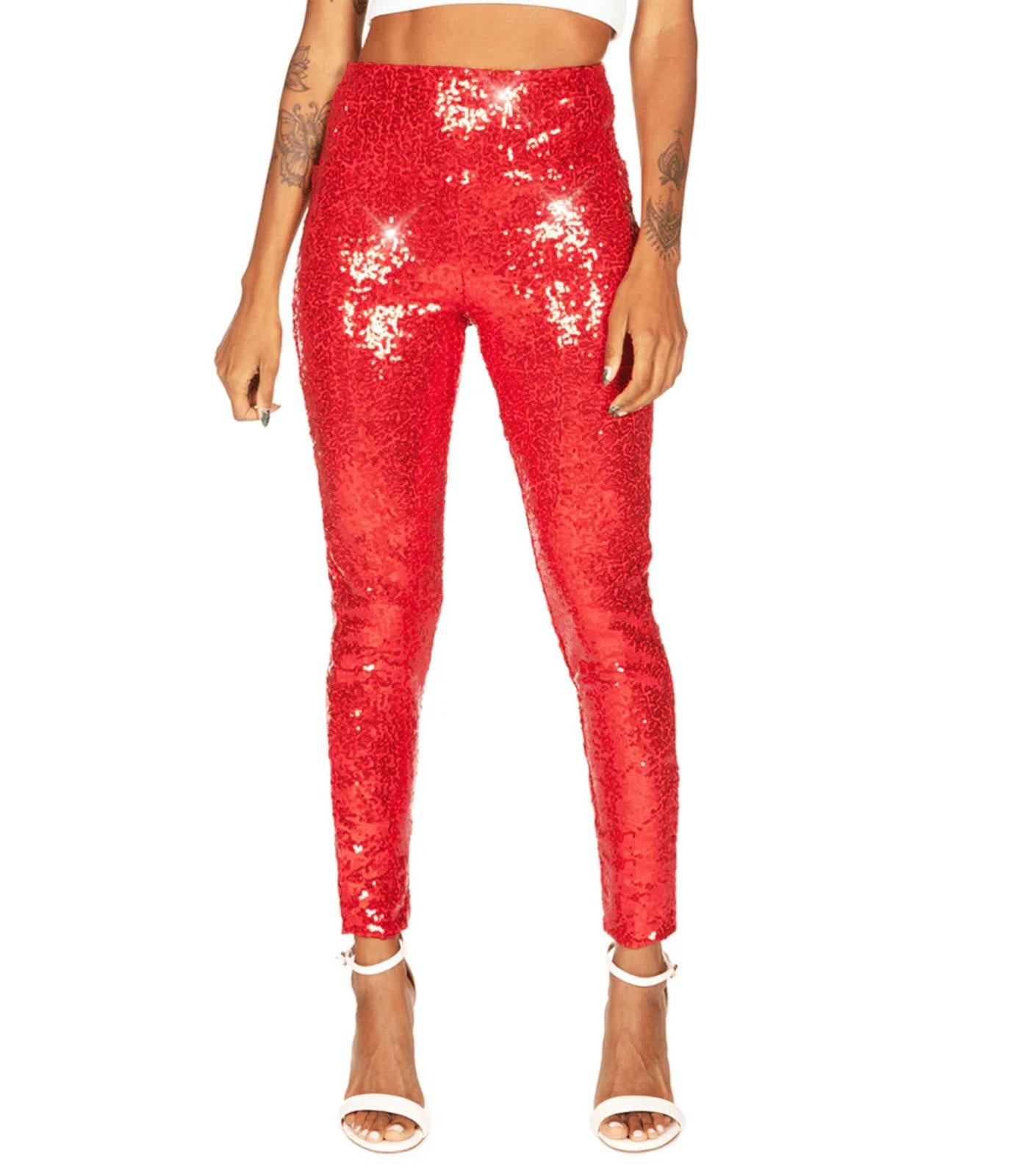 NWT Tipsy Elves Red Sequin High Waisted Leggings Size Medium