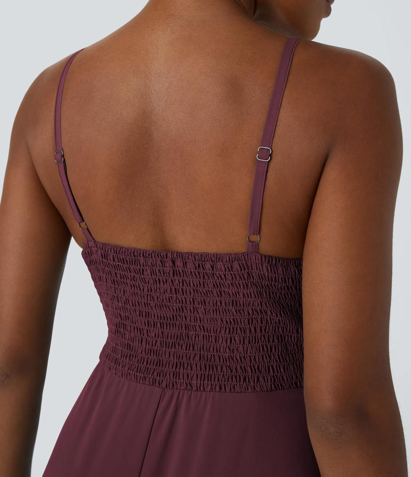 NWT Halara Breezeful Shirred High Low Flowy Quick Dry Maxi Slip Dress Amaranth L