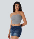 NWT Halara Ruched Plaid Cropped Casual Tube Top Black White Plaid Size Large
