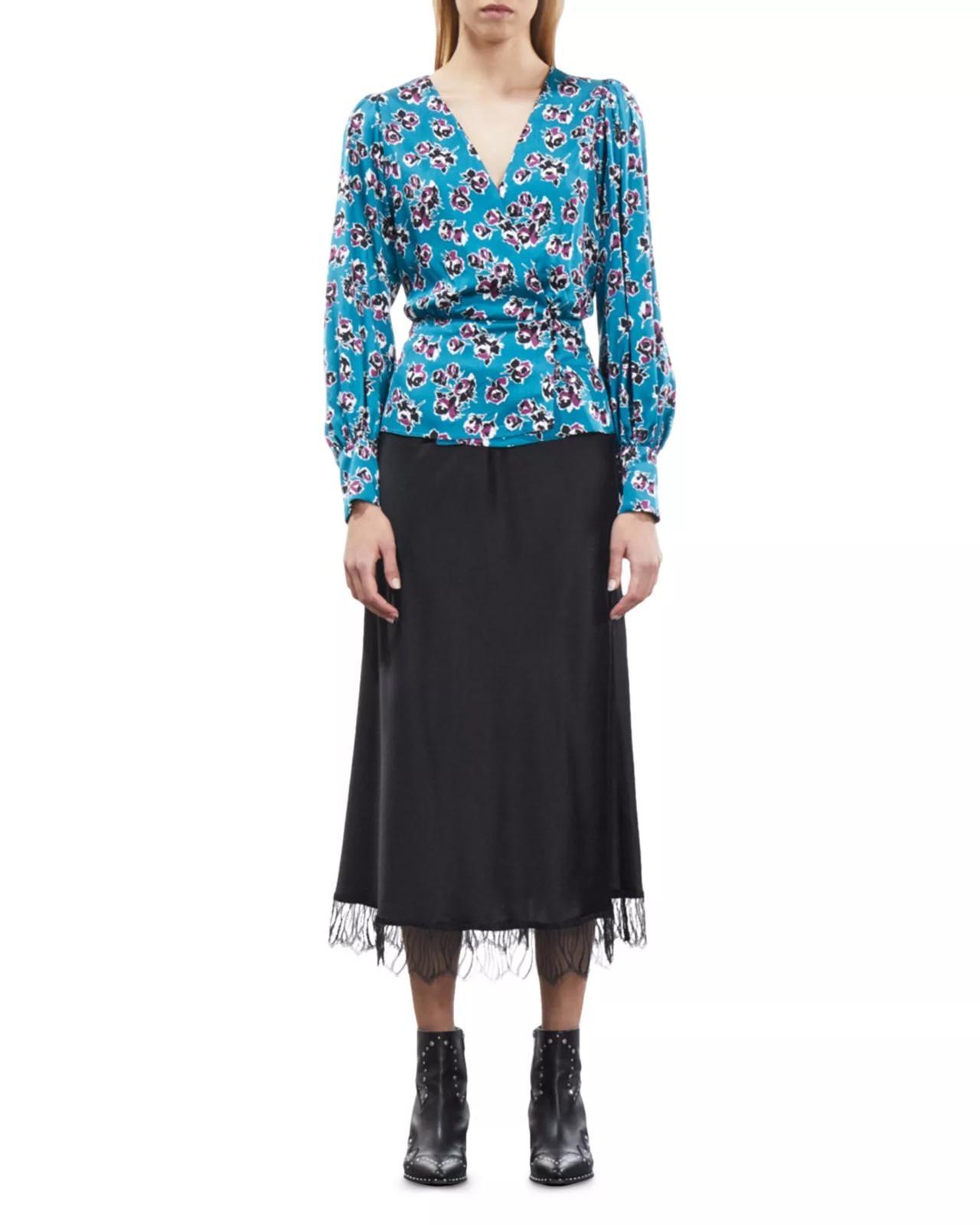The Kooples Rock Roses Floral Wrap Blouse 100% Viscose US XS FR 0 NWT $245