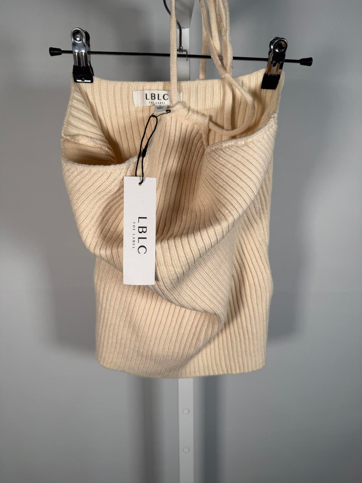 LBLC THE LABEL Amelia Ribbed Halter Top In Ivory Size XS NWT