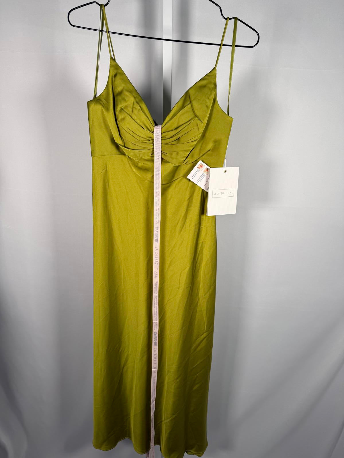 NWT Mac Duggal Apparel Chartreuse Spaghetti Strap Charmeuse Slip Dress Size 0