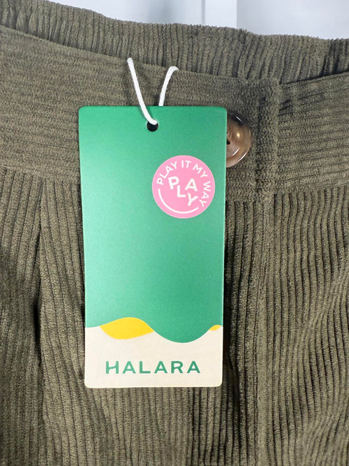NWT Halara Mid Rise Zipper Pocket Corduroy Casual Pants Bamboo Green Size Small