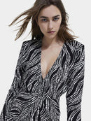 NWT The Kooples Black White Abstract Dot Print Mini Dress FR 1 US Small
