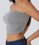 NWT Halara Ruched Plaid Cropped Casual Tube Top Black White Plaid Size XS
