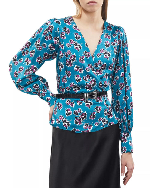 The Kooples Rock Roses Floral Wrap Blouse 100% Viscose US XS FR 0 NWT $245