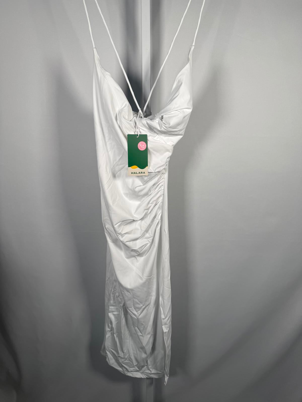 NWT Halara SoftlyZero Ruched Lace Up Bodycon Cool Touch Dress-UPF50+ White XS