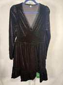 NWT Halara Deep V Neck Long Sleeve Ruffled Hem Velvet Mini Chill Dress Black L