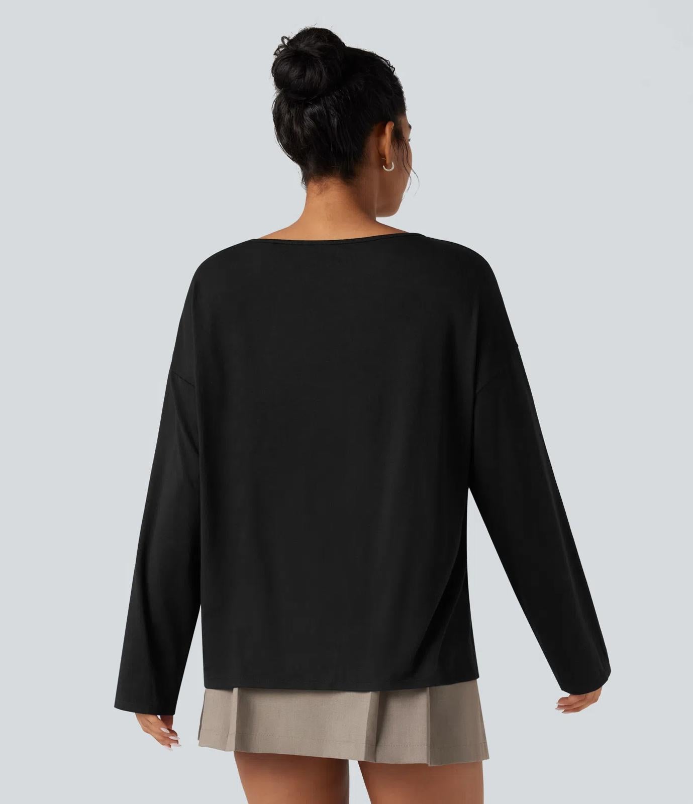 NWT Halara Boat neck long sleeve Tshirt Black L