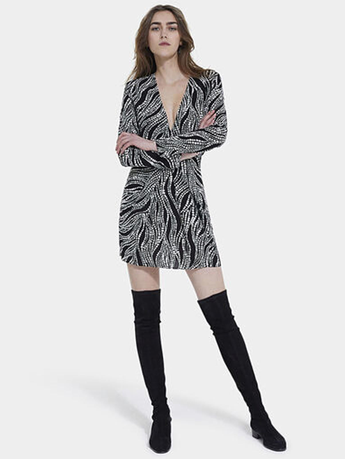 NWT The Kooples Black White Abstract Dot Print Mini Dress FR 1 US Small
