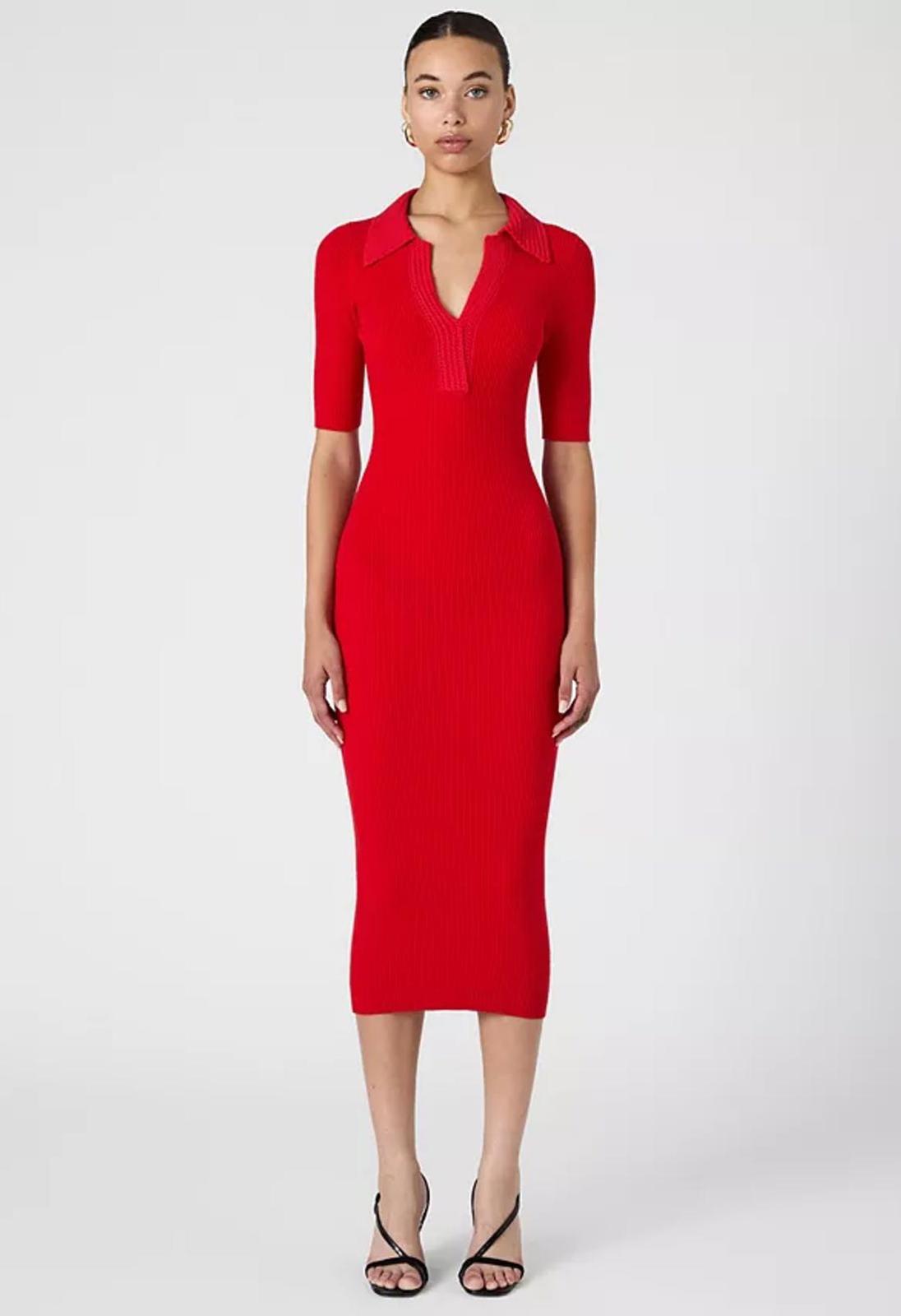 NWT FRENCH CONNECTION Women's Cosysoft V-neck Midi Dress In Red Size L