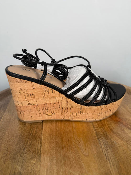 NWB Sun + Stone Tillyyp Womens Faux Leather Heeled Wedge Sandals 9.5