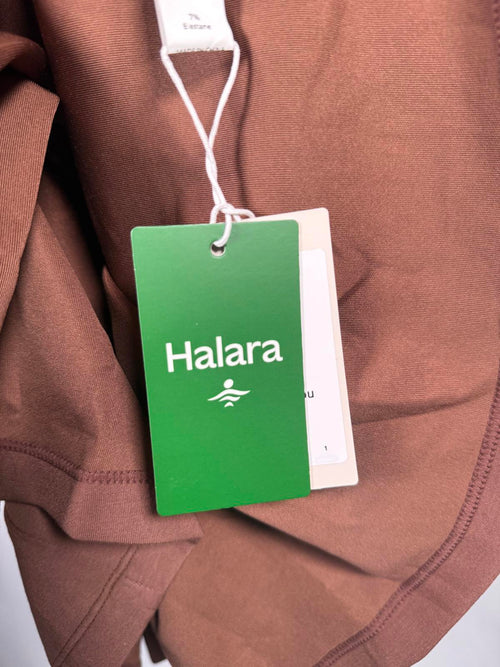 NWT Halara Drawstring Long Sleeve Pleated Hem Mini Casual Hoodie Dress Mustang L