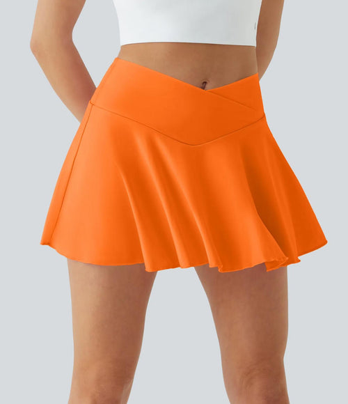NWT Halara SoftlyZero High Waisted Crossover 2-in-1 Pocket Flare Tennis Skirt XS