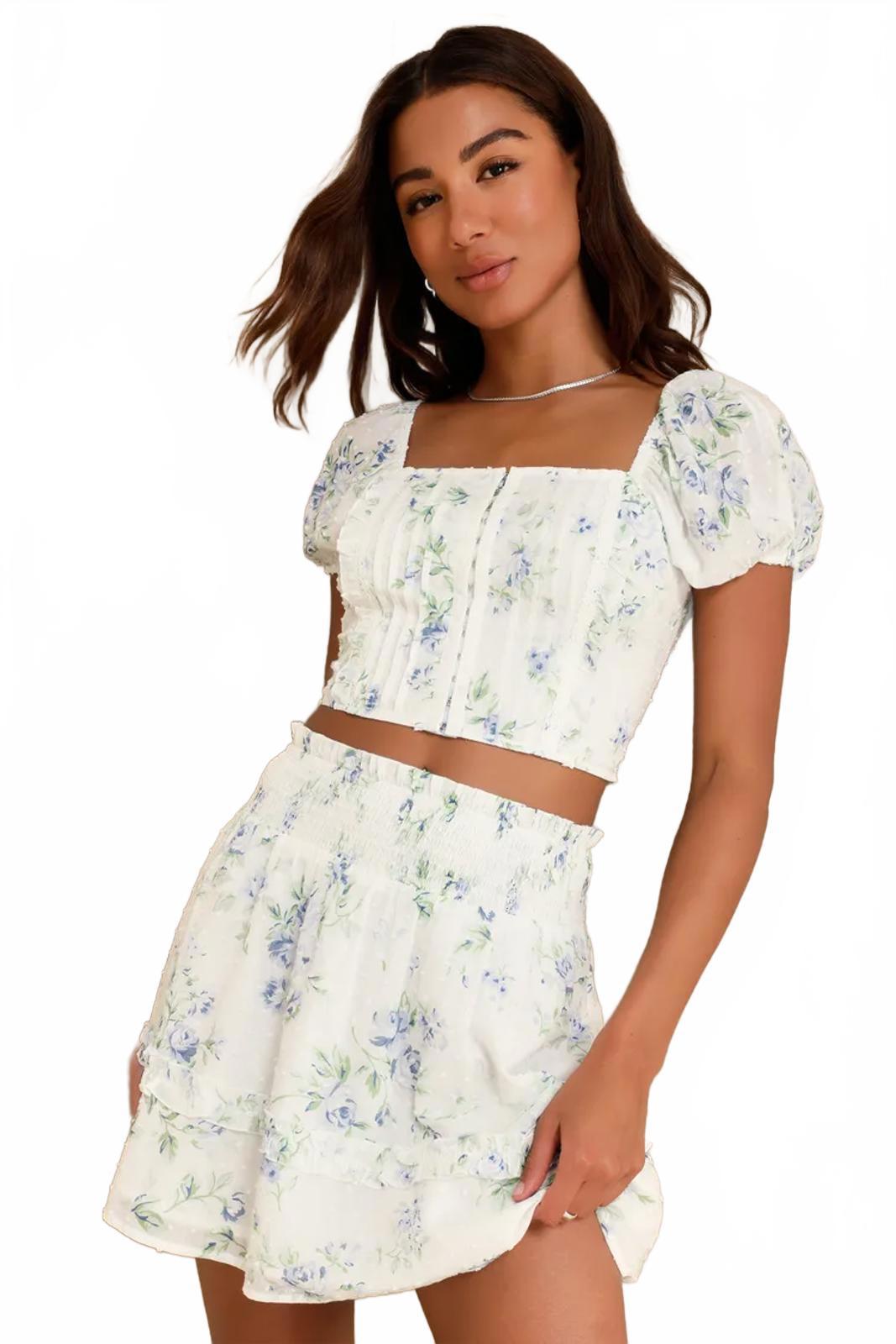 Lulus Springtime Sentiments White Floral Swiss Dot Ruffled Mini Skirt - XL