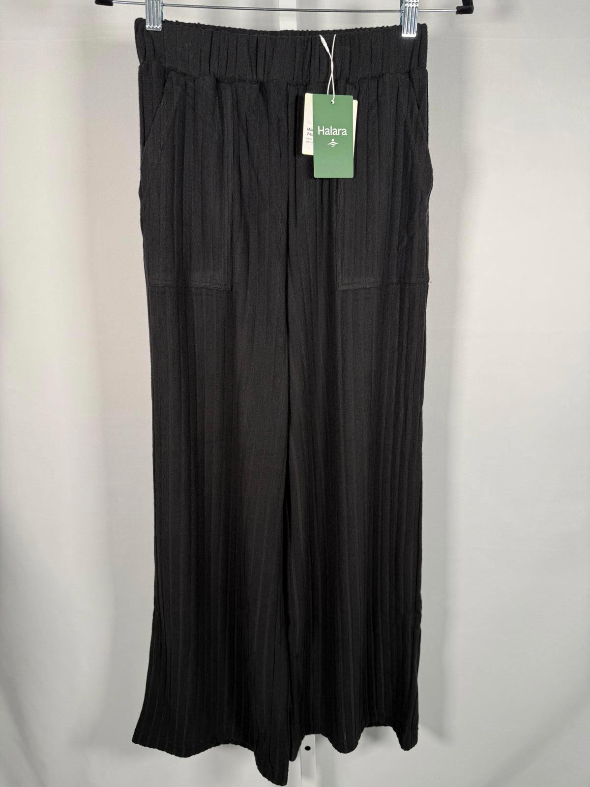 NWT Halara Ribbed Knit High Waisted Pockets Wide Leg Casual Pants Black S