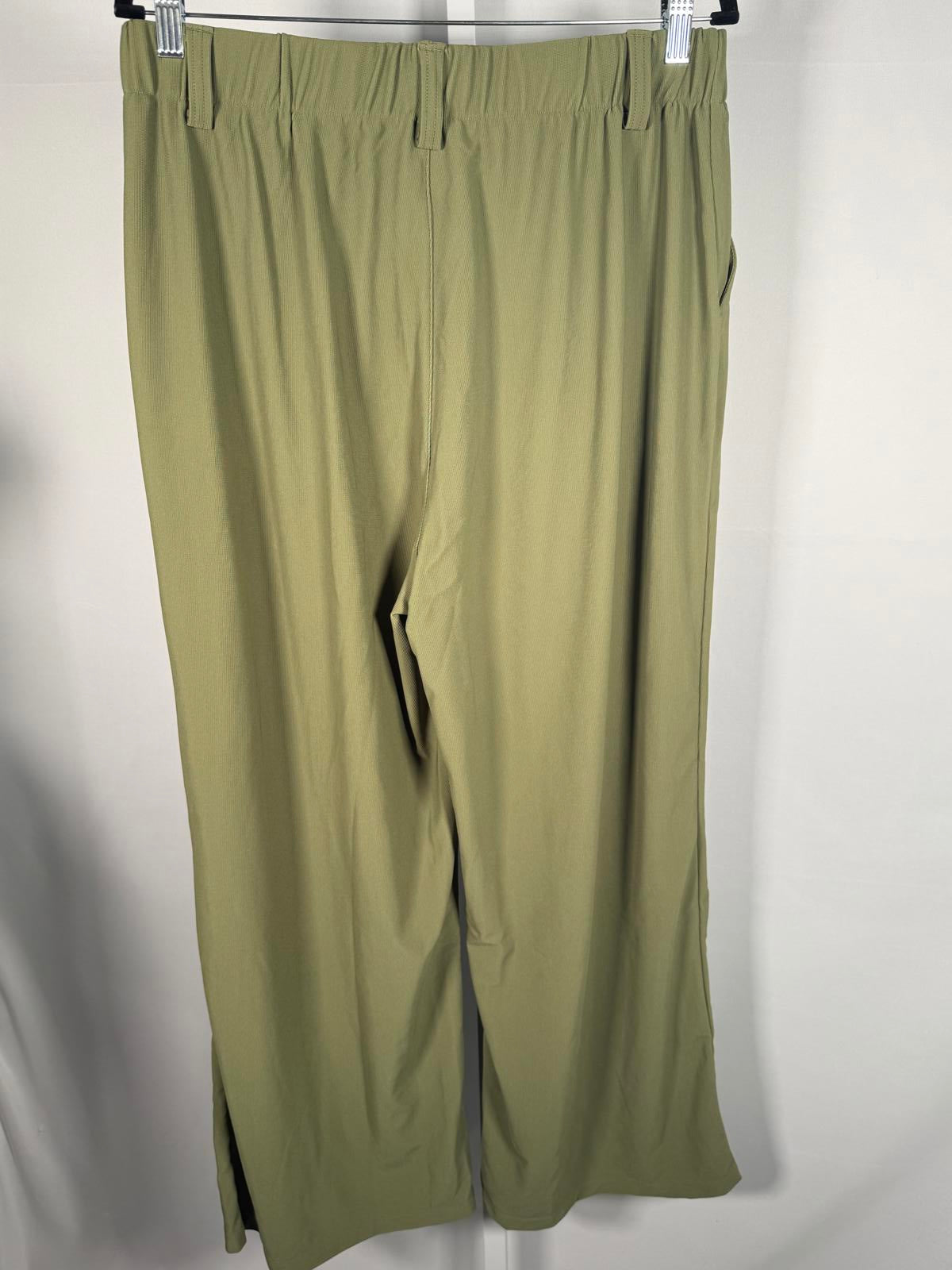 NWT Halara Flex High Waisted Pocket Wide Leg Micro Waffle Work Pants Mosstone XL