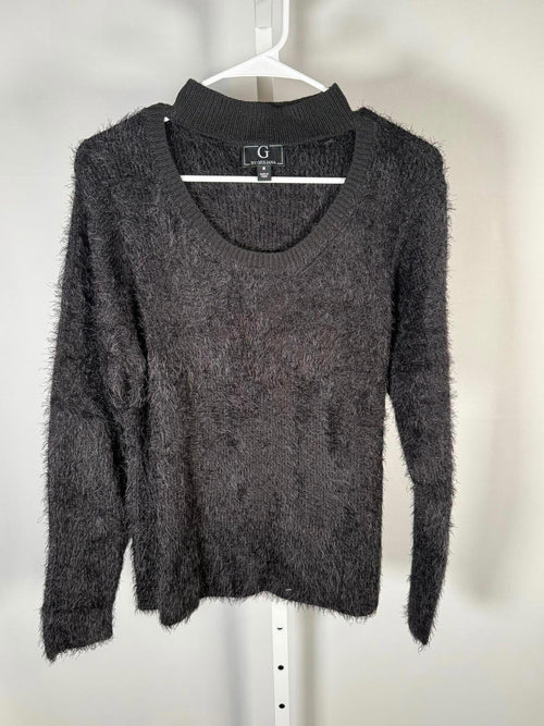 NWT G by Giuliana Fuzzy Knit Scoop Neck Sweater Mock Turtleneck Black Large