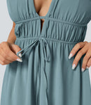 NWT Halara Midi dress drawstring ruffles Stone Blue XL