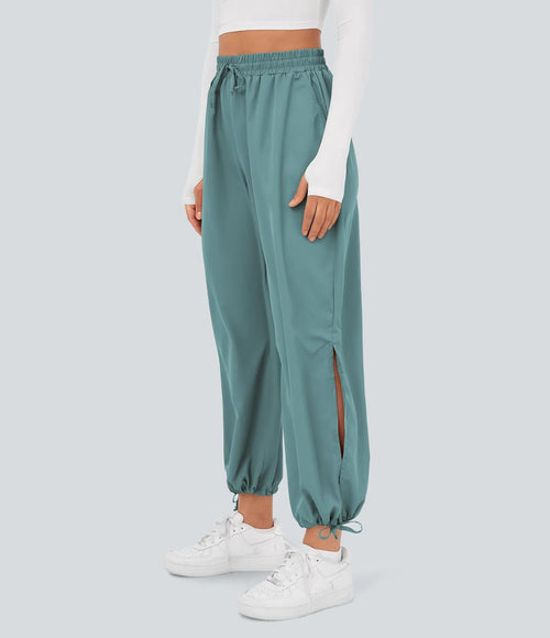 NWT Halara High Waisted Drawstring Pocket Hem Casual Joggers Mineral Blue Size L
