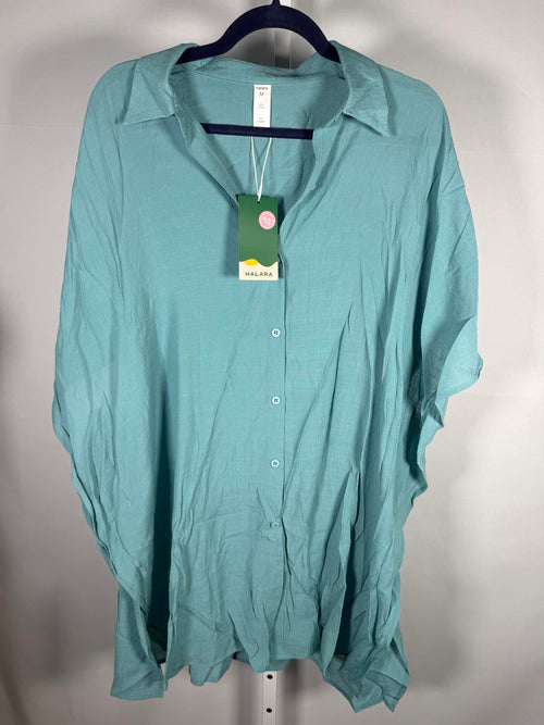 NWT Halara Batwing short sleeve long line shirt in Nile Blue M