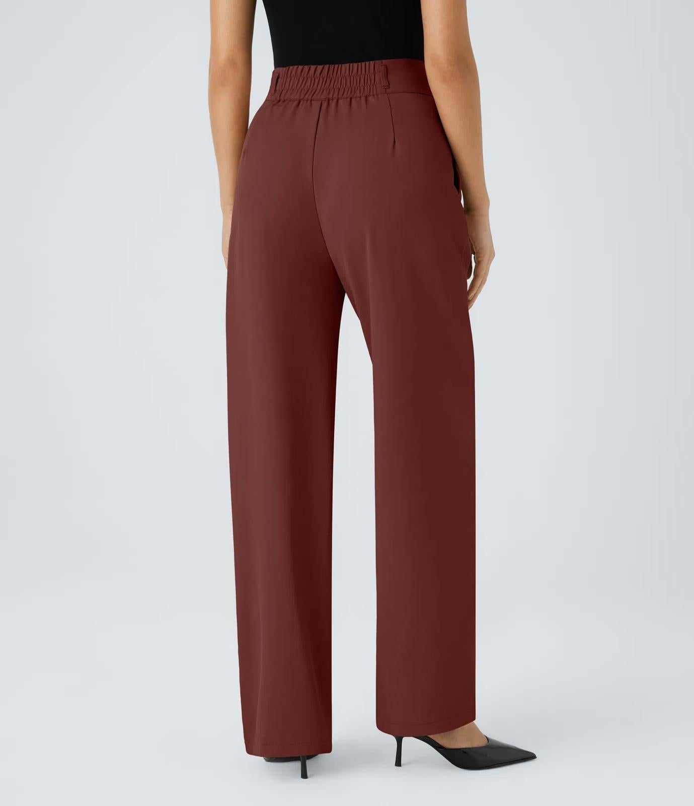 NWT Halara High Waisted Pocket Shirred Straight Leg Work Pant Madder Brown - S