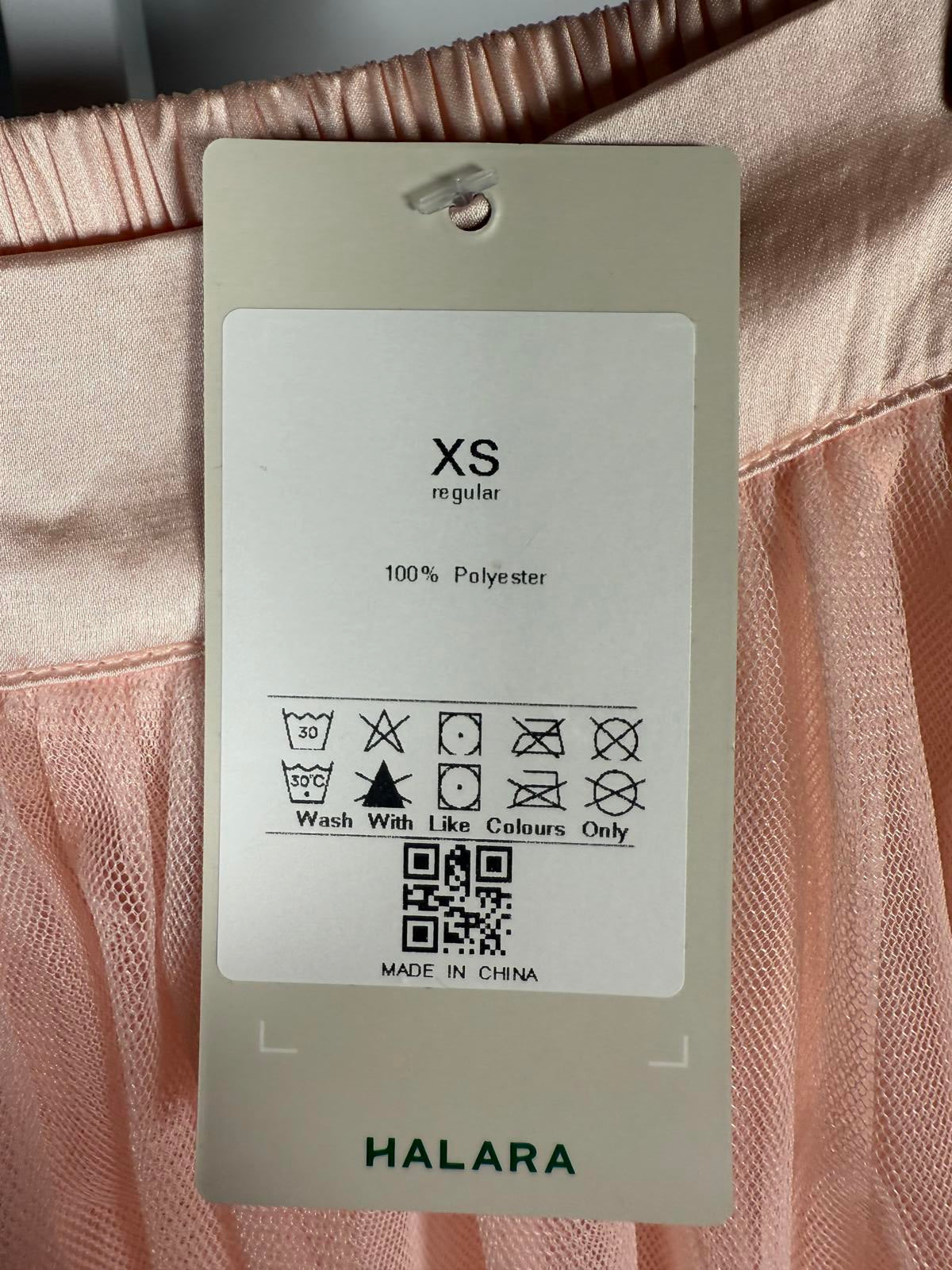 NWT Halara High Waisted Mesh Overlay Flowy Flare Midi Casual Skirt Cream Tan XS