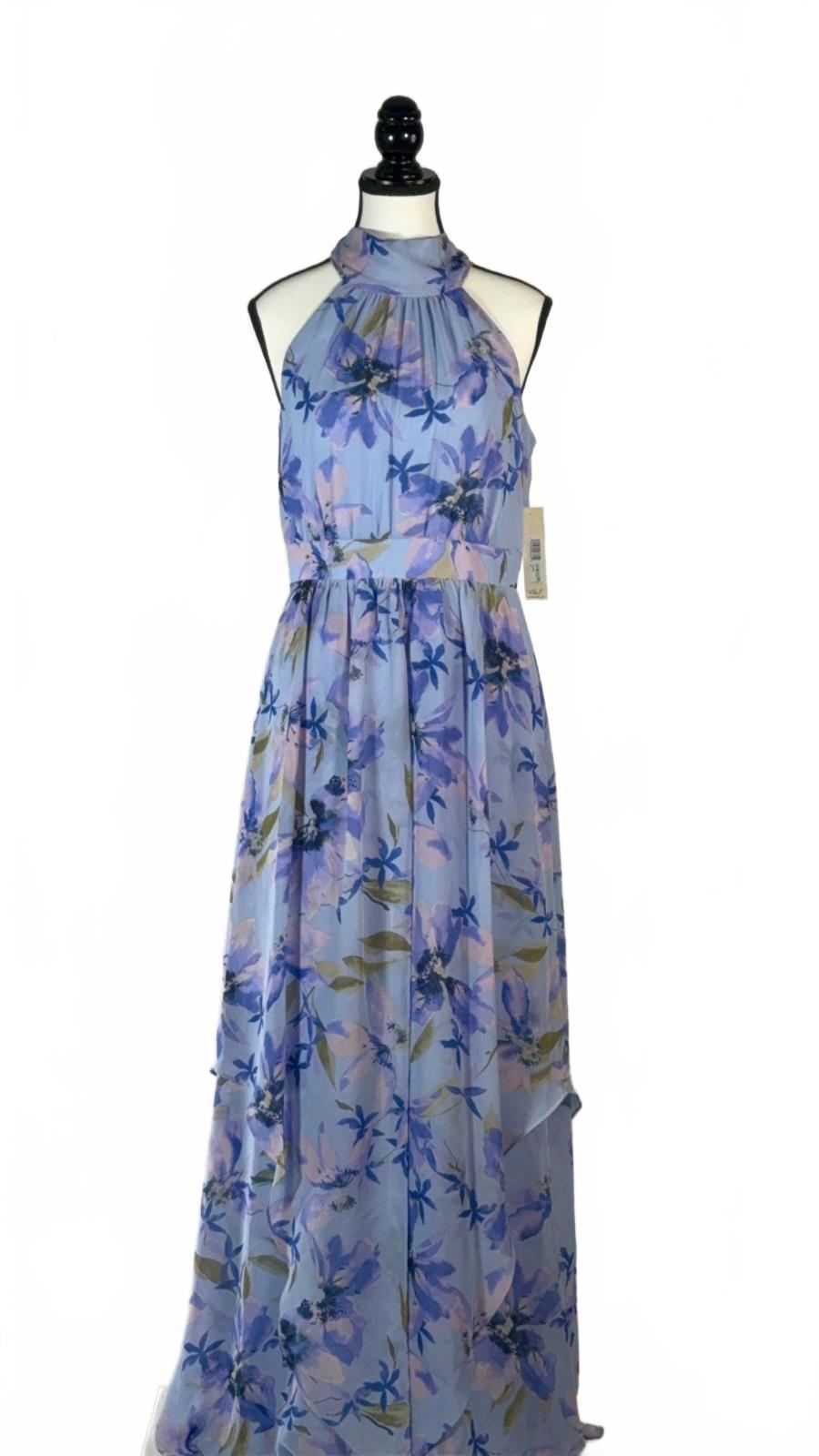 NWT Eliza J Light Blue and Purple Floral Halter Maxi Dress Size 8