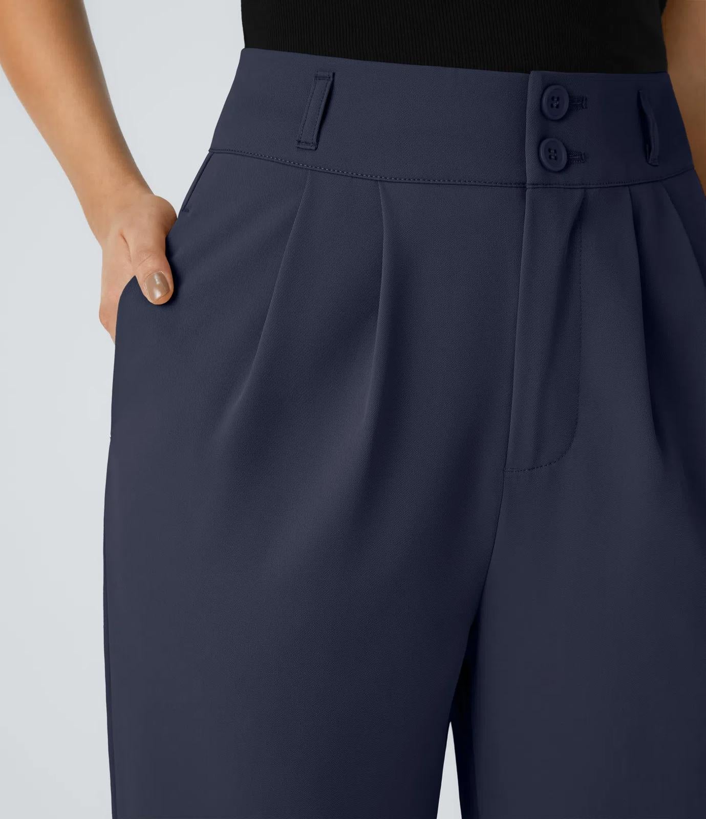 NWT Halara High Waisted Zipper Pocket Shirred Straight Leg Work Pants Size S