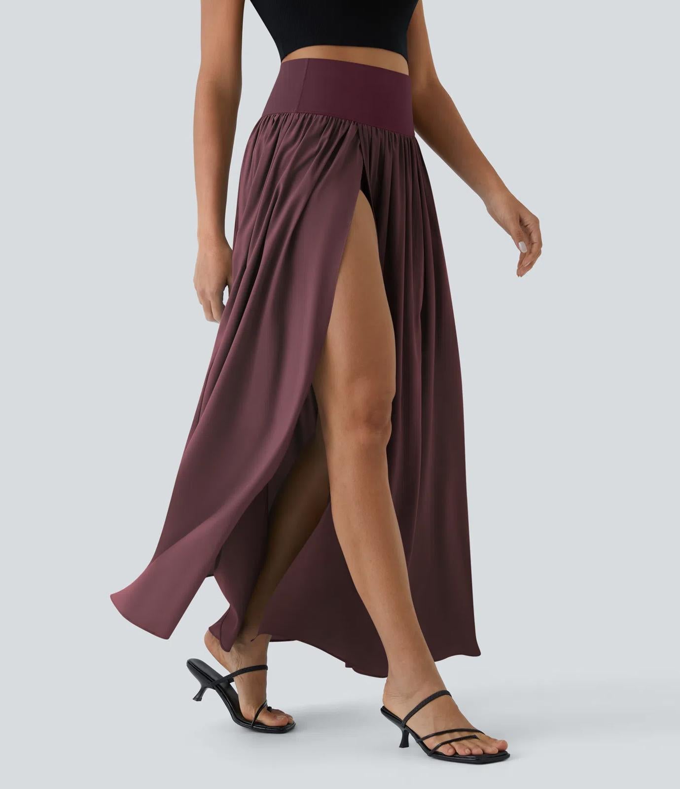 NWT Halara Breezeful High Waisted Split 2-in-1 Flowy Maxi Skirt Amaranth S