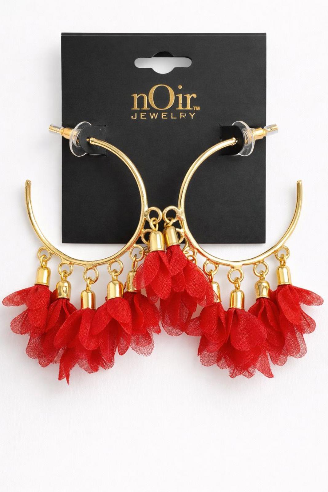 NWT nOir Jewelry Red Flower Hoop Earrings