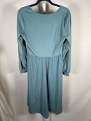 NWT Halara V Neck Bishop Long Sleeve Flare Midi Casual Dress Stone Blue Size L