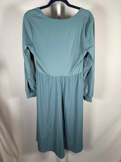 NWT Halara V Neck Bishop Long Sleeve Flare Midi Casual Dress Stone Blue Size L