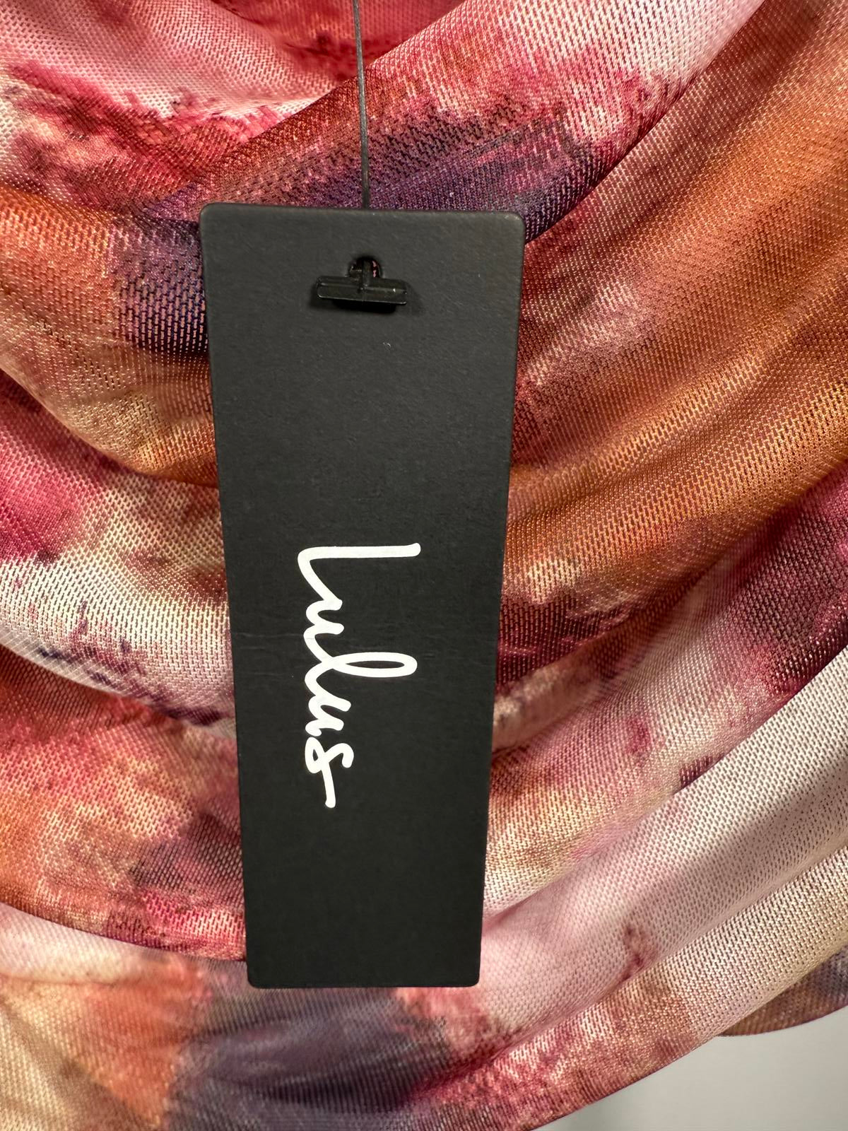 Lulus Flirty Focus Pink Multi Abstract Print Mesh Strapless Crop Top - XL NWT