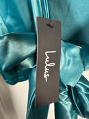 NWT Lulus Lovely Outing Teal Green Satin Cowl Neck Backless Tie-Back Top Size S