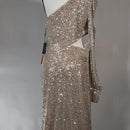 Mac Duggal Formal Silver Sequined One Shoulder Cut Out Gown Size 10 $298 NWT